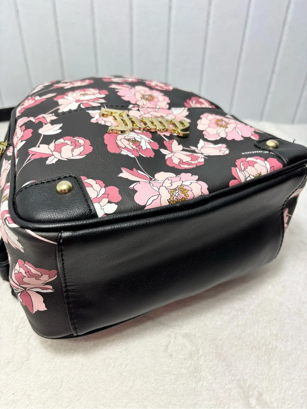 Juicy Couture‎ Black Floral Mini Backpack with Pink Blooms
